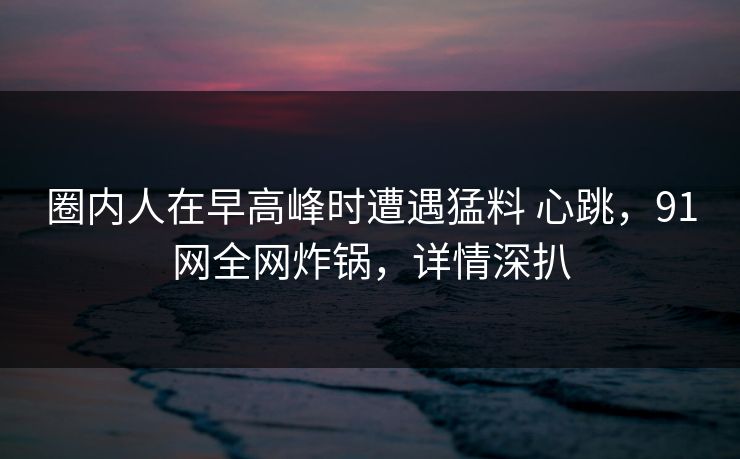 圈内人在早高峰时遭遇猛料 心跳，91网全网炸锅，详情深扒