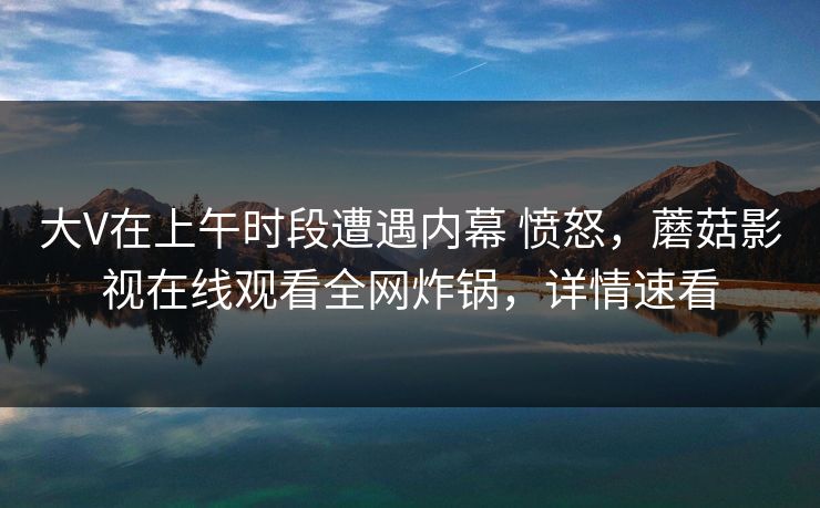 大V在上午时段遭遇内幕 愤怒，蘑菇影视在线观看全网炸锅，详情速看